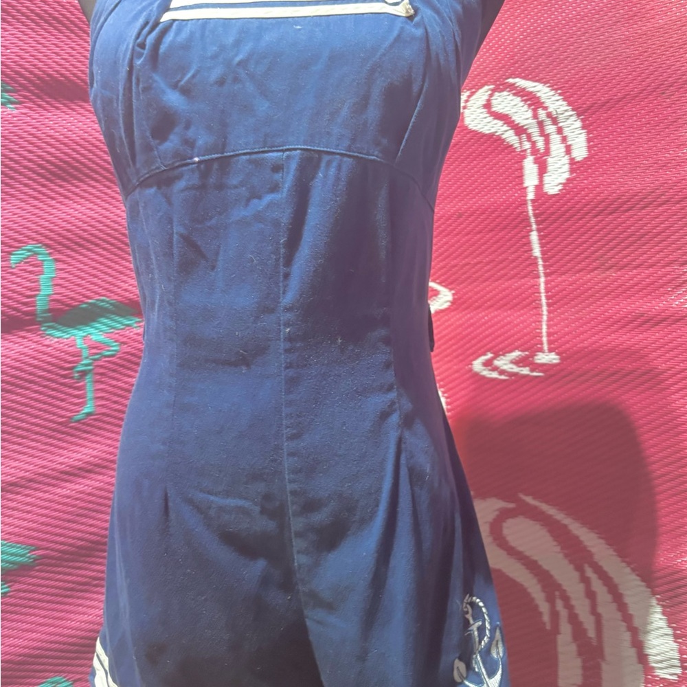 Navy Blue Playsuit  with White Accents